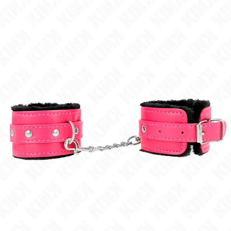 Kink - muñequeras forradas premium negro con correa fucsia