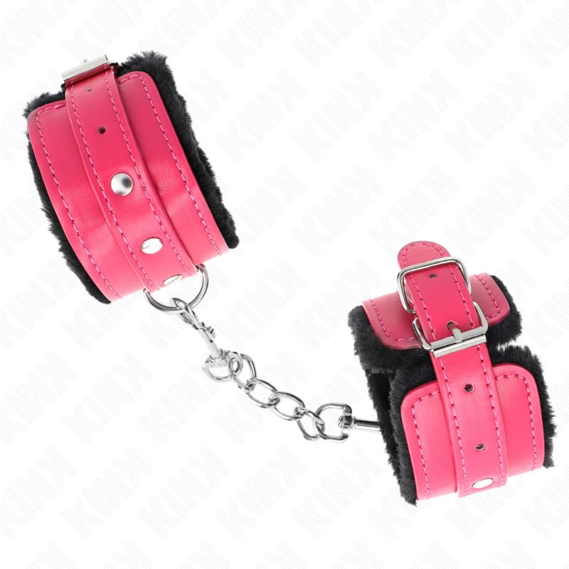 Kink - muñequeras forradas premium negro con correa fucsia