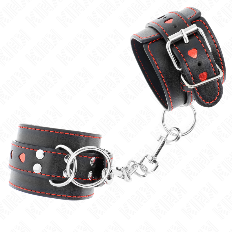 Kink - muñequeras negro con incrustación de corazón rojo