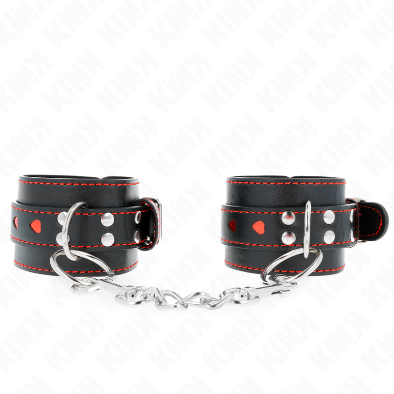 Kink - muñequeras negro con incrustación de corazón rojo
