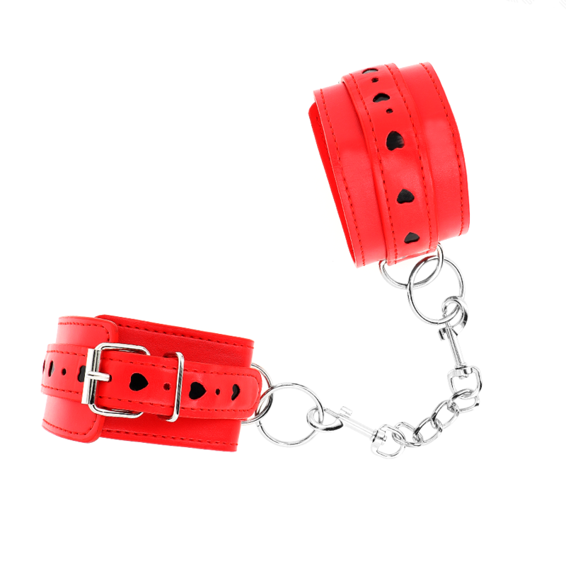Kink - muñequeras rojo con incrustación de corazón negro