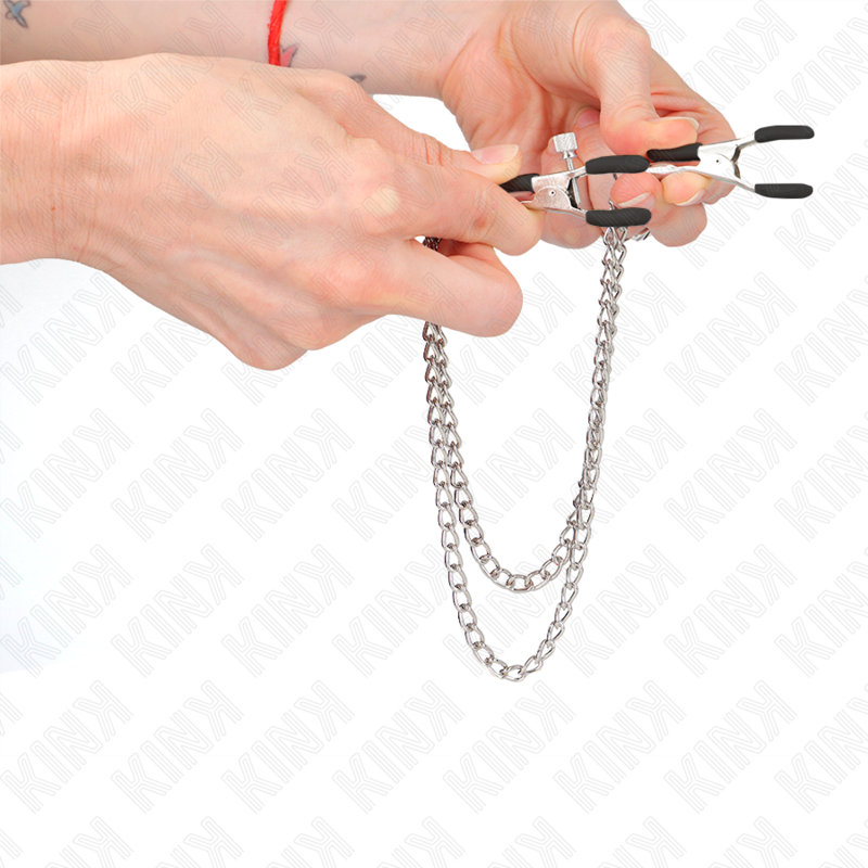 Kink - pinzas para pezones con doble cadena gruesa plateado