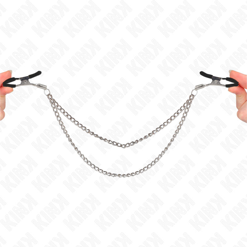 Kink - pinzas para pezones con doble cadena gruesa plateado