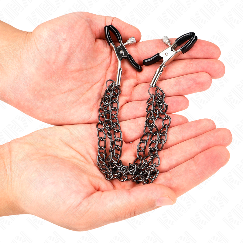 Kink - pinzas para pezones con triple cadena negro 20/23/28