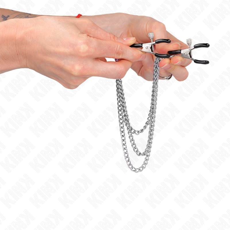 Kink - pinzas para pezones con triple cadena plateado