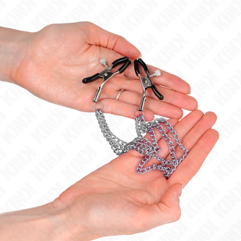 Kink - pinzas para pezones con triple cadena plateado