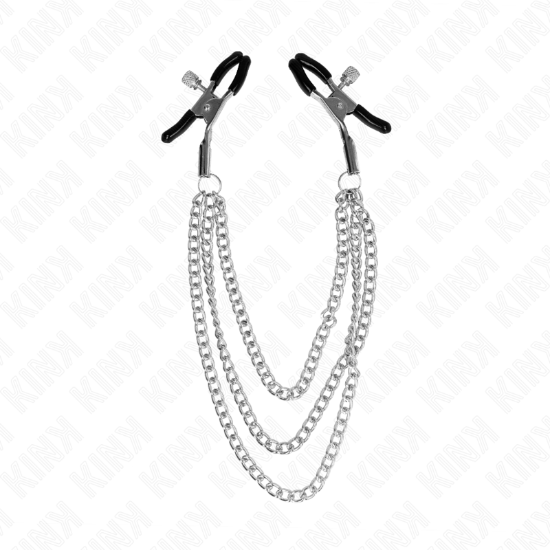 Kink - pinzas para pezones con triple cadena plateado