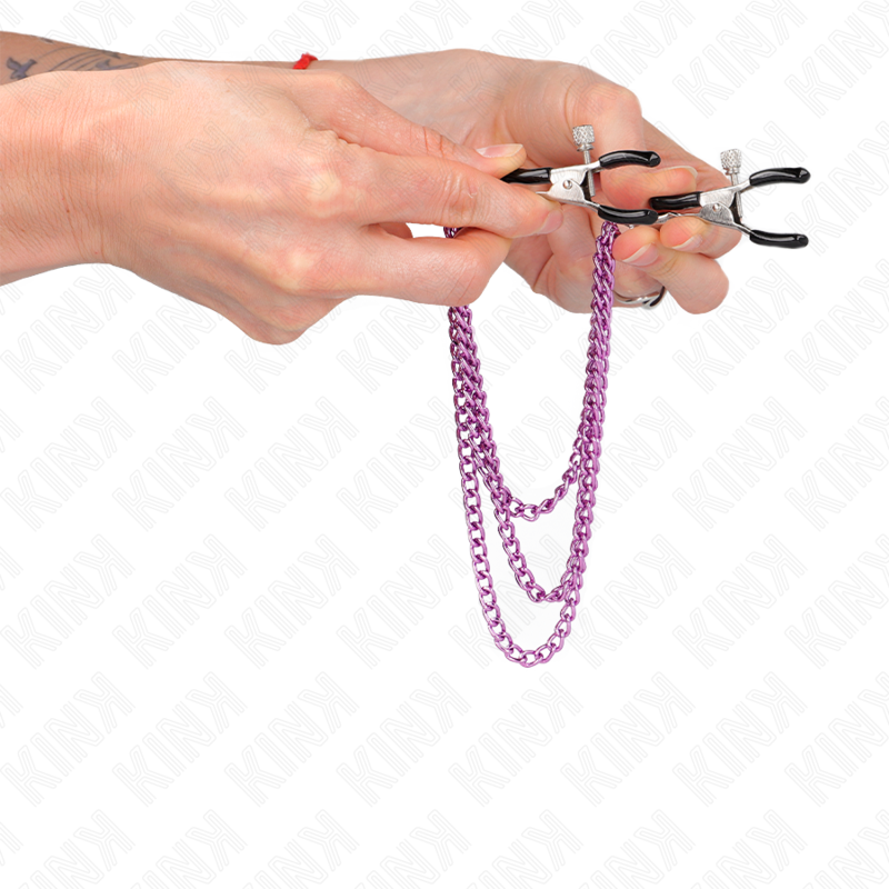 Kink - pinzas para pezones con triple cadena violeta