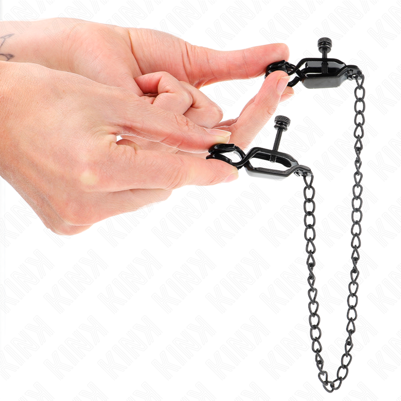 Kink - pinzas para pezones planas negro con cadena negro 30