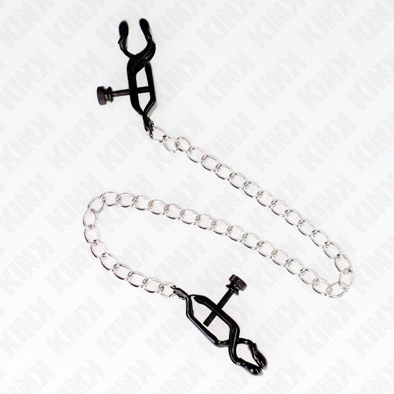 Kink - pinzas para pezones planas negro con cadena plateado