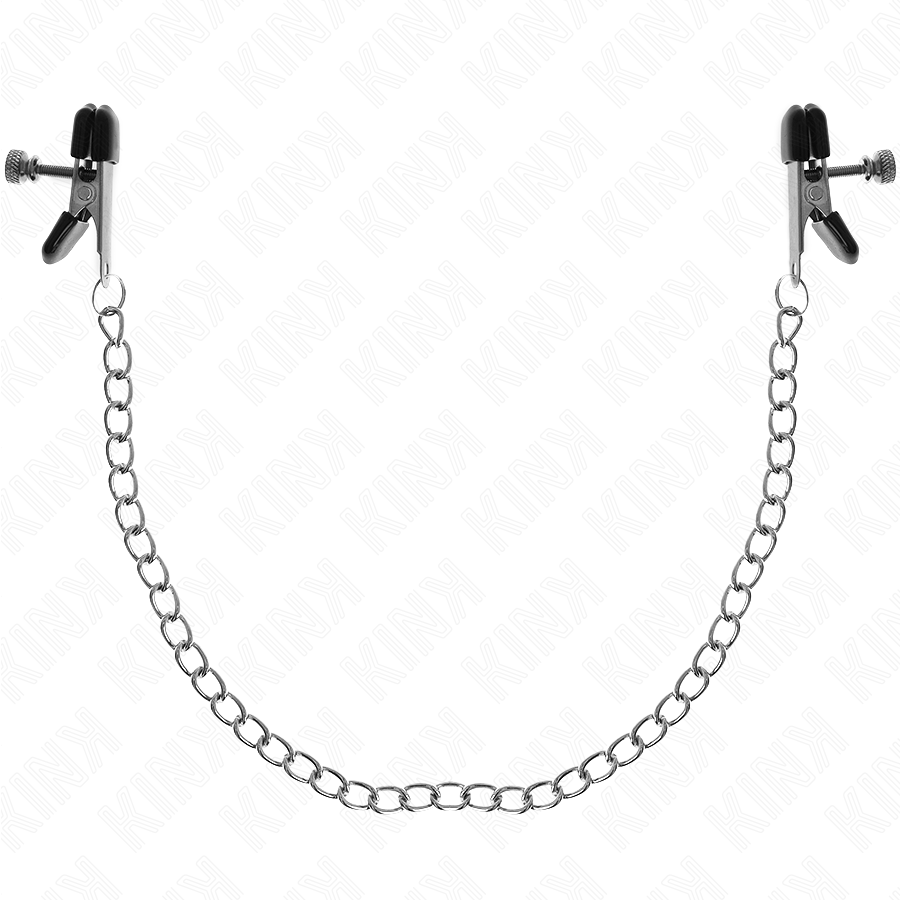 Kink - pinzas para pezones planas negro con cadena plateado