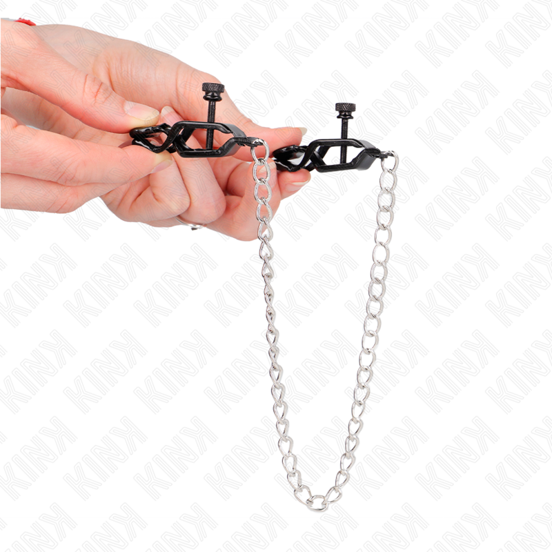 Kink - pinzas para pezones planas negro con cadena plateado
