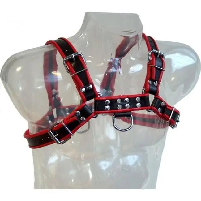 Leather body - chain harness iii black / red