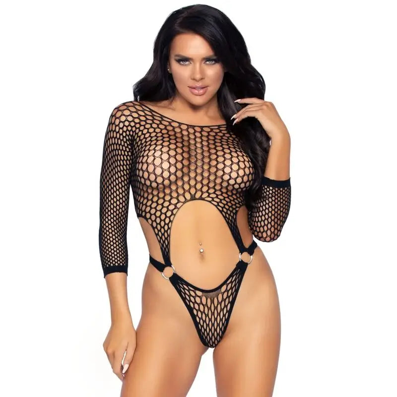 Leg avenue - body tanga de manga larga talla única negro - ONE SIZE / NEGRO