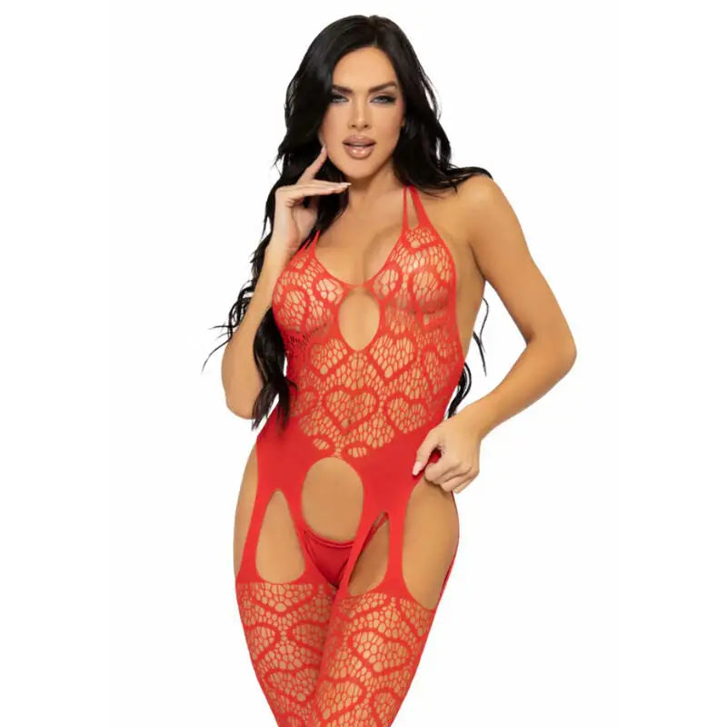 Leg avenue - bodystocking de red con tirantes talla única - ONE SIZE / ROJO
