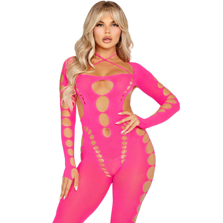 Leg avenue - bodystocking rosa con espalda abierta talla