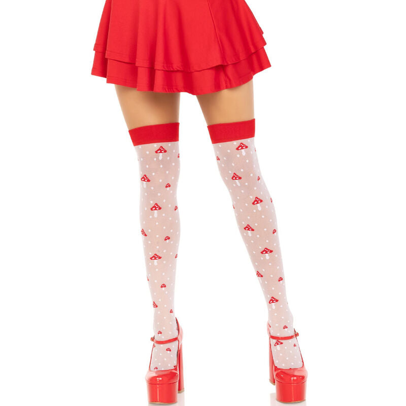 Leg avenue - calcetines altos champiñones rojo/blanco