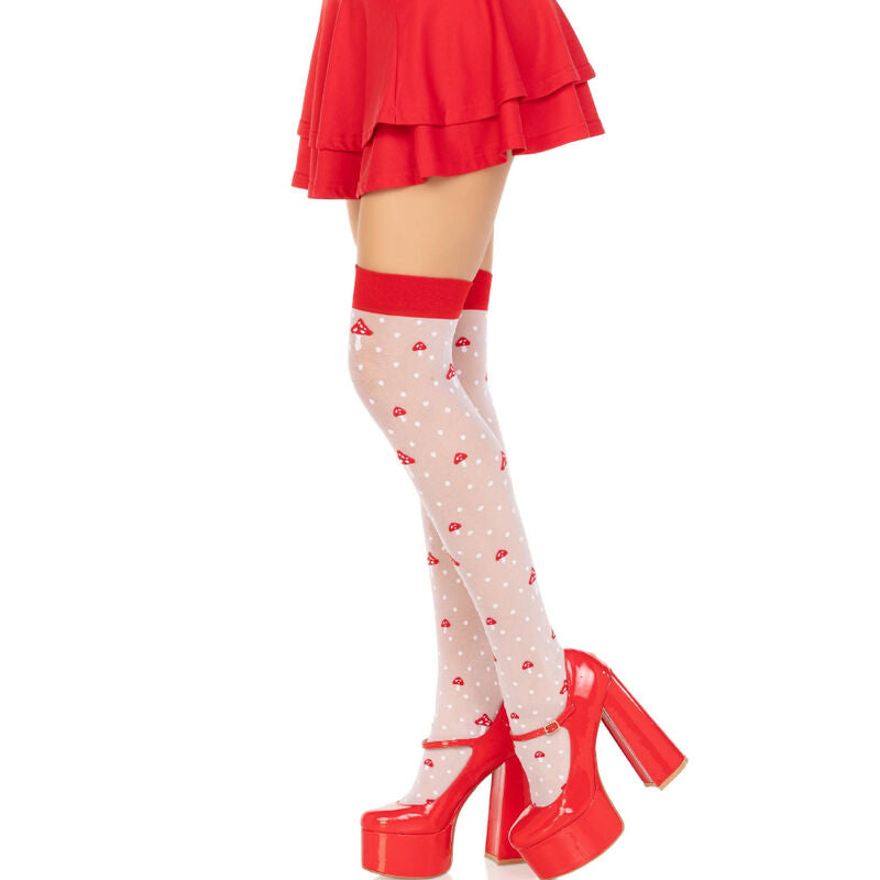 Leg avenue - calcetines altos champiñones rojo/blanco