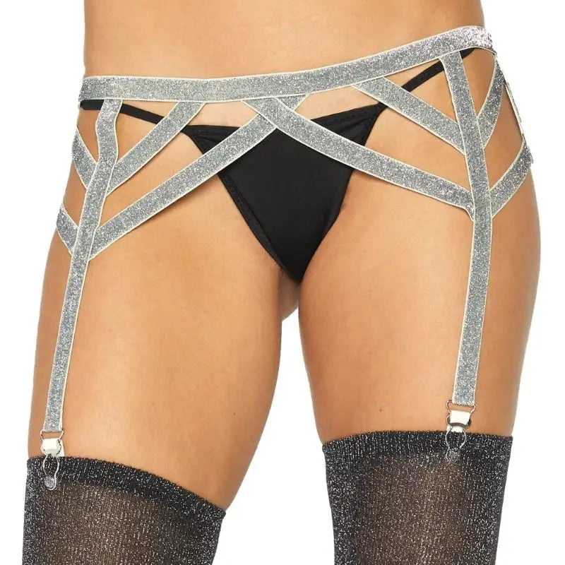 Leg avenue - liguero lurex plateado talla única