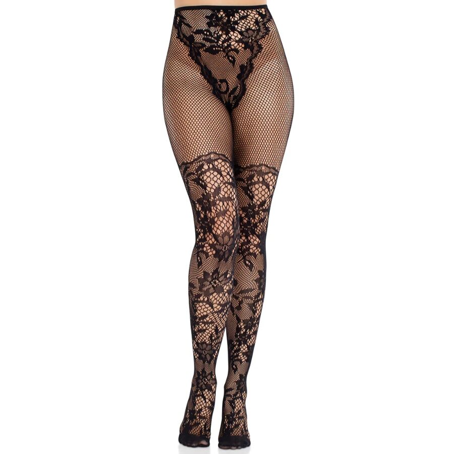 Leg avenue - medias de encaje dahlia con detalle de red