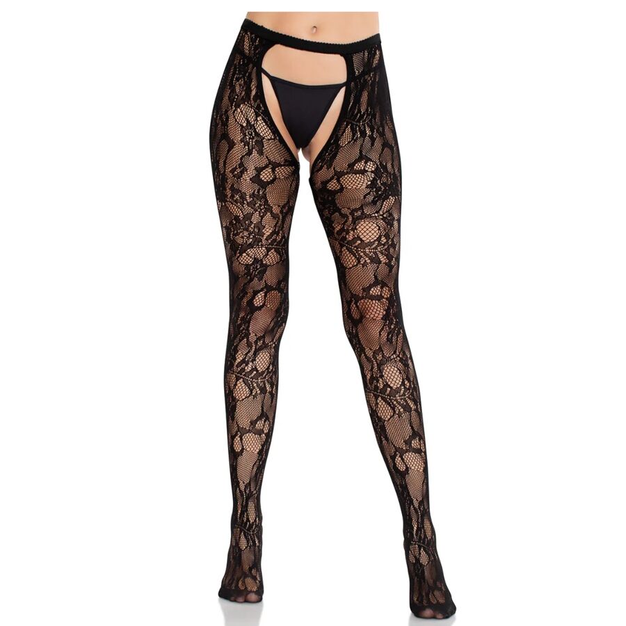 Leg avenue - medias de encaje de rosas con parte trasera