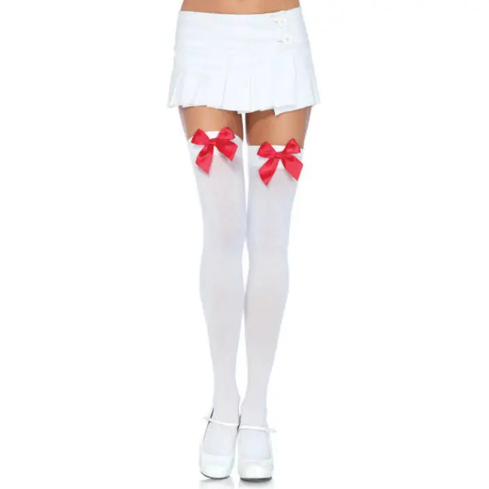 Leg avenue - medias nylon blanco y lazo rojo