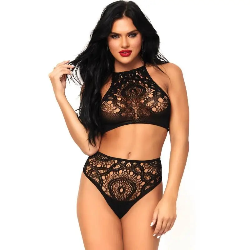 Leg avenue - set 2 piezas top y panties m/l - M/L / NEGRO