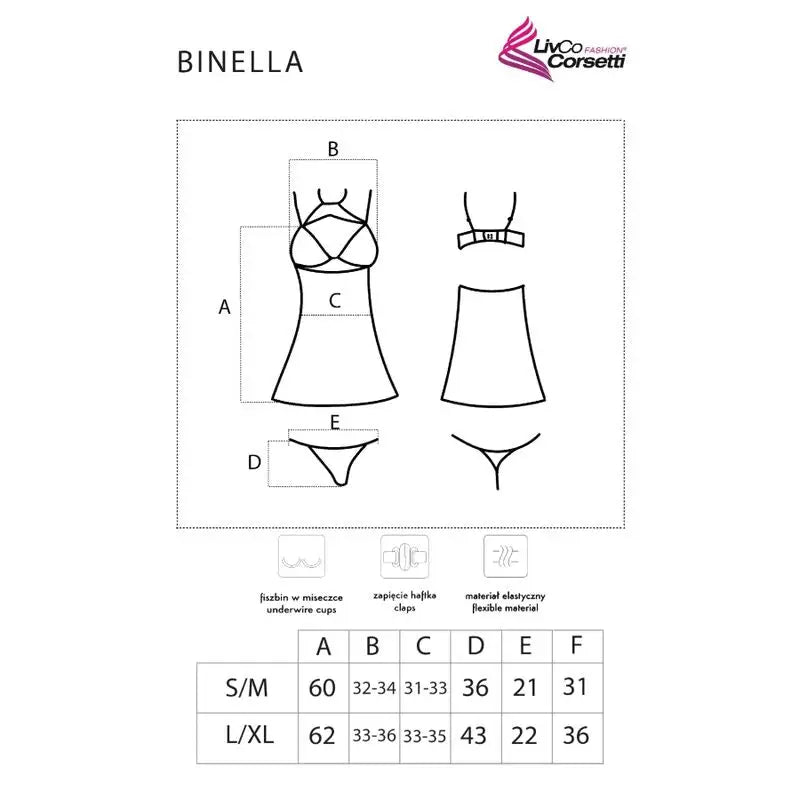 Livco corsetti fashion - binella set babydoll + tanga negro - L/XL