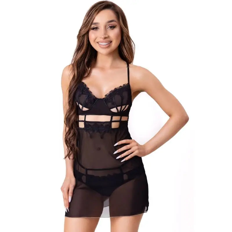 Livco corsetti fashion - maia 20247 babydoll + tanga negro - S/M