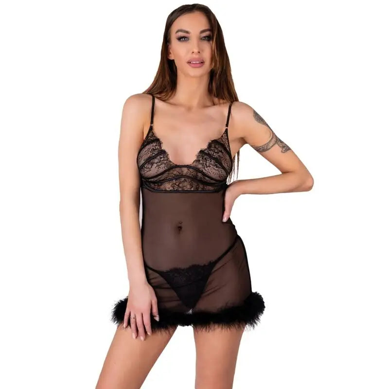 Livco corsetti fashion - zerunam set babydoll + tanga negro - S/M