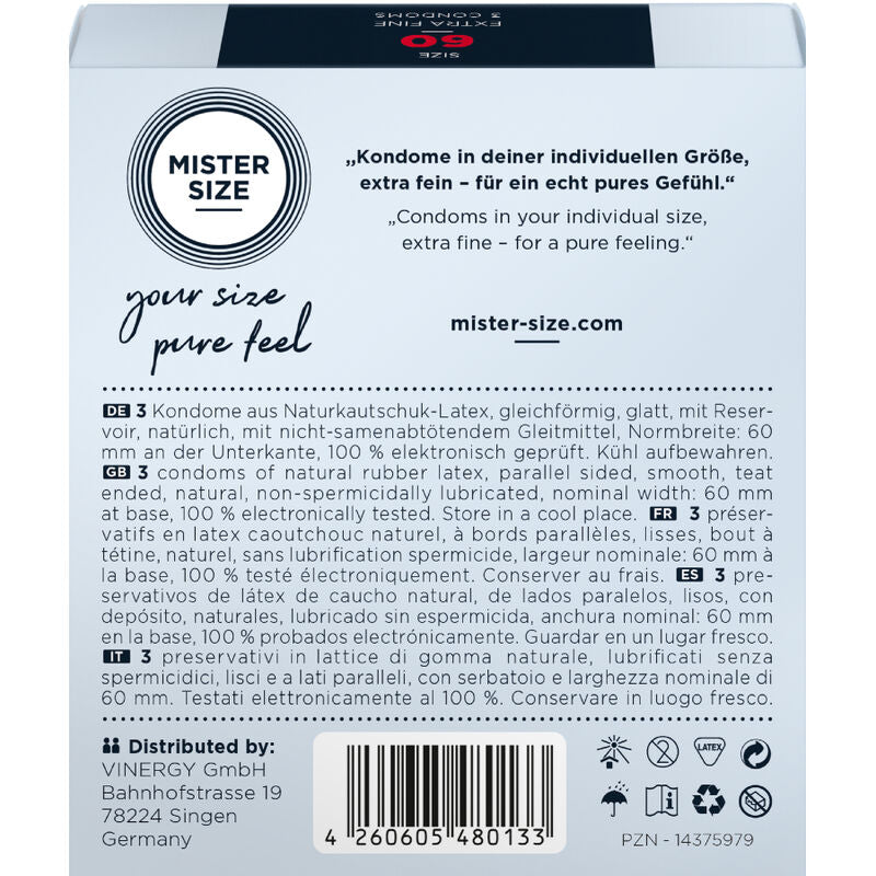 Mister size - preservativos talla xl 60 mm (3 unidades)