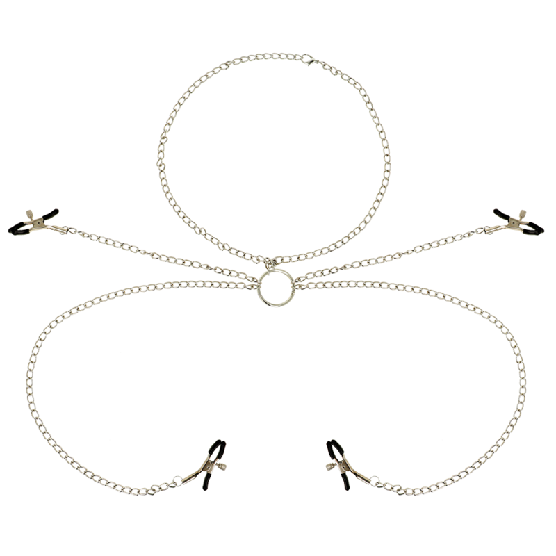 Ohmama fetish - 4 pinzas pezones con collar de cadenas