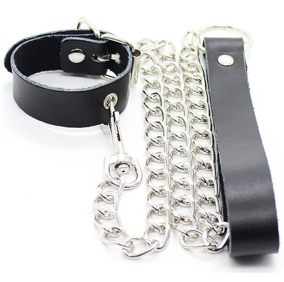 Ohmama fetish - collar para pene y correa piel con cadena