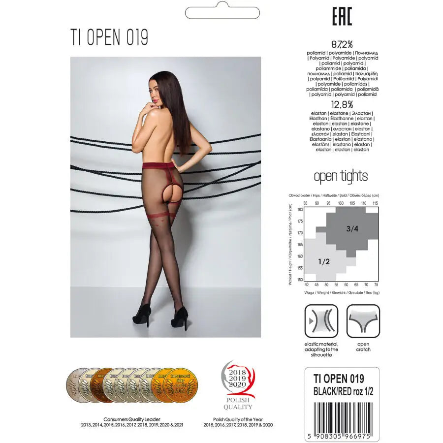 Passion - tiopen 019 medias negro 1/2 20 den - 1/2 / NEGRO/ROJO