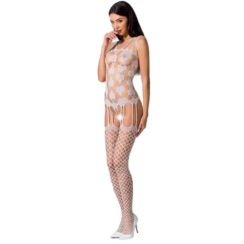 Passion - woman bs067 bodystocking negro talla única - ONE SIZE / BLANCO