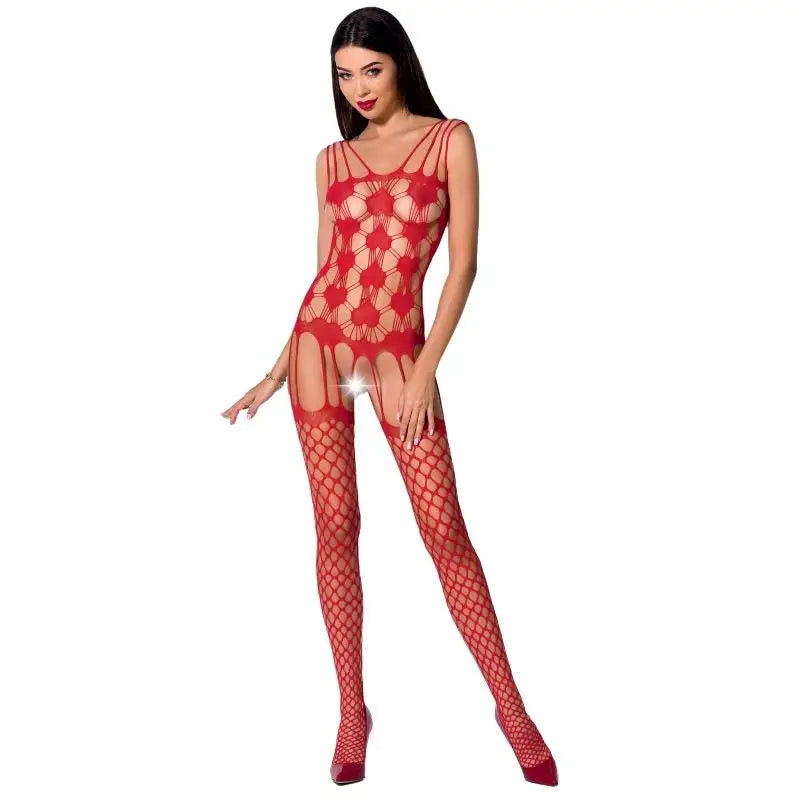 Passion - woman bs067 bodystocking negro talla única - ONE SIZE / ROJO
