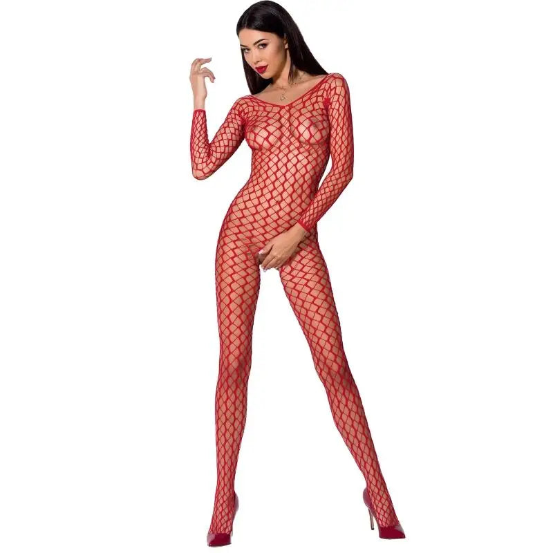Passion - woman bs068 bodystocking negro talla única - ONE SIZE / ROJO