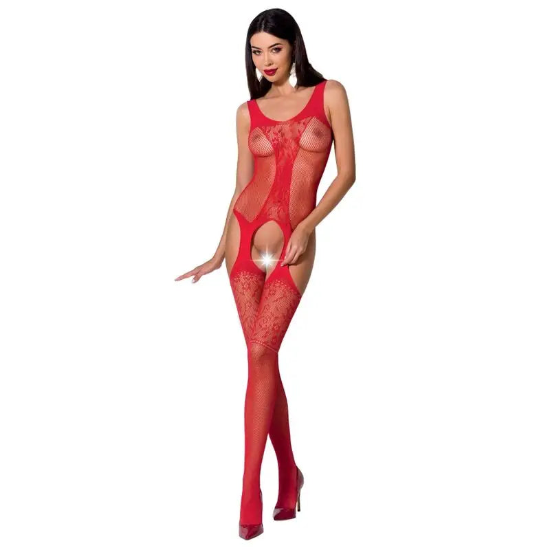 Passion - woman bs072 bodystocking talla única negro - ONE SIZE / ROJO