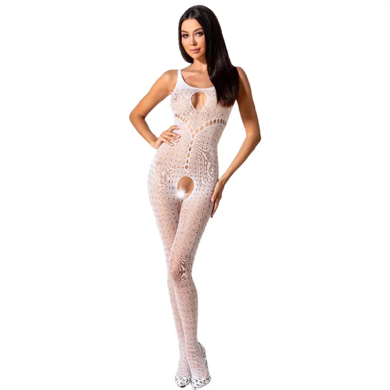 Passion - woman bs078 bodystocking talla única negro - ONE SIZE / BLANCO