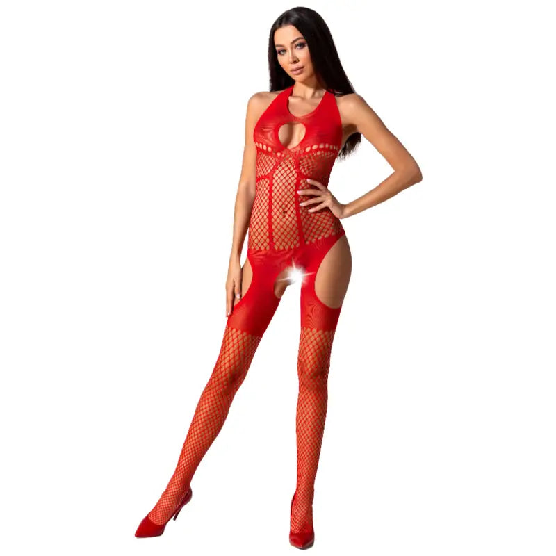 Passion - woman bs079 bodystocking negro talla única - ONE SIZE / ROJO