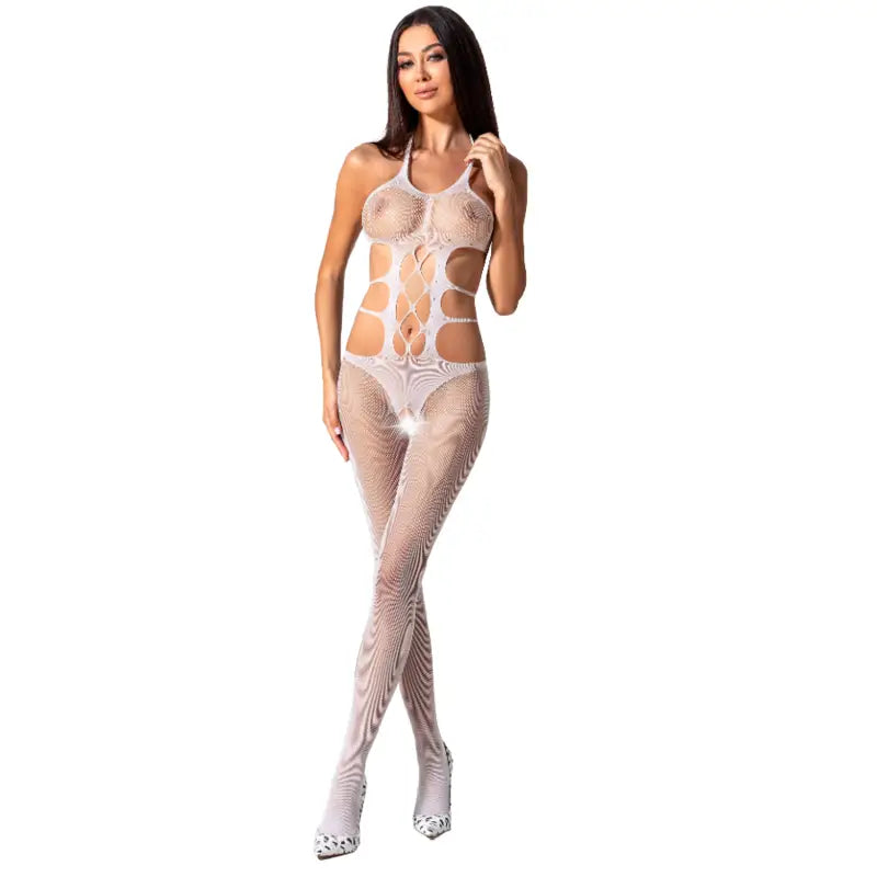 Passion - woman bs084 bodystocking negro talla única - ONE SIZE / BLANCO
