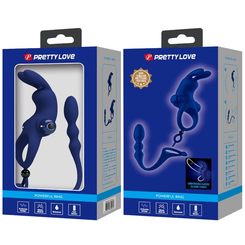 Pretty love - ayad anillo vibrador rabbit con plug azul