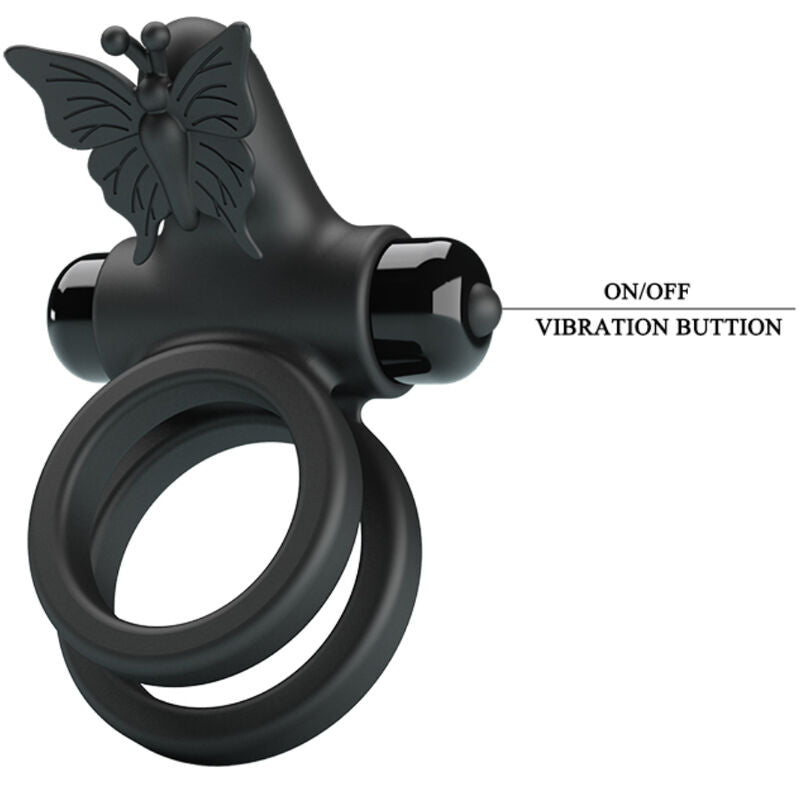 Pretty love - doble anillo vibrador con estimulador negro