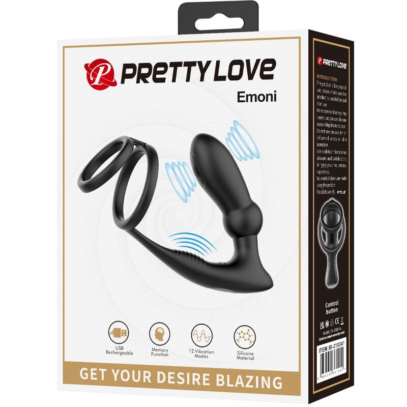 Pretty love - emoni anillo pene + plug anal 12 vibraciones