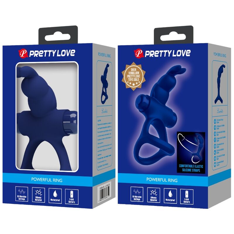 Pretty love - luchito doble anillo vibrador rabbit azul