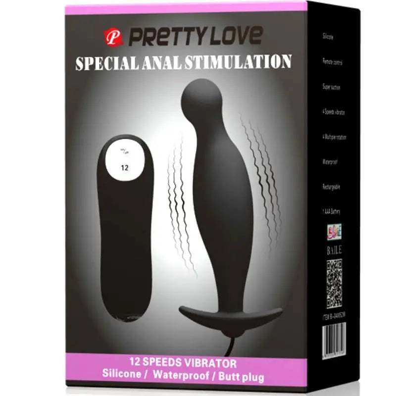 Pretty love - plug anal silicona 12 modos vibración negro