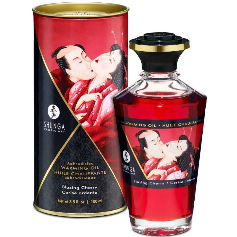 Shunga - aceite masaje efecto calor sabor intenso cereza