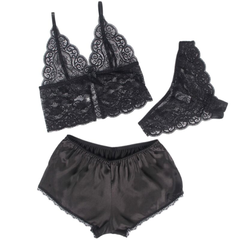 Subblime - 953928 set 3 piezas encaje y saten negro l/xl