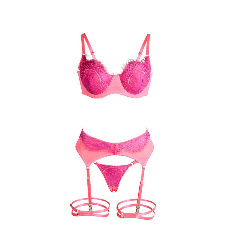 Subblime - 955359 set sujetador con encaje y ligueros rosa