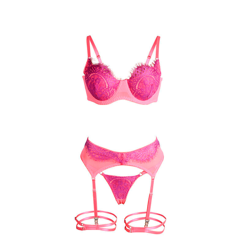 Subblime - 955359 set sujetador con encaje y ligueros rosa
